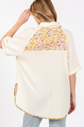 SAGE + FIG Women's Floral Detail Short Sleeve Cotton Button-Up Shirt